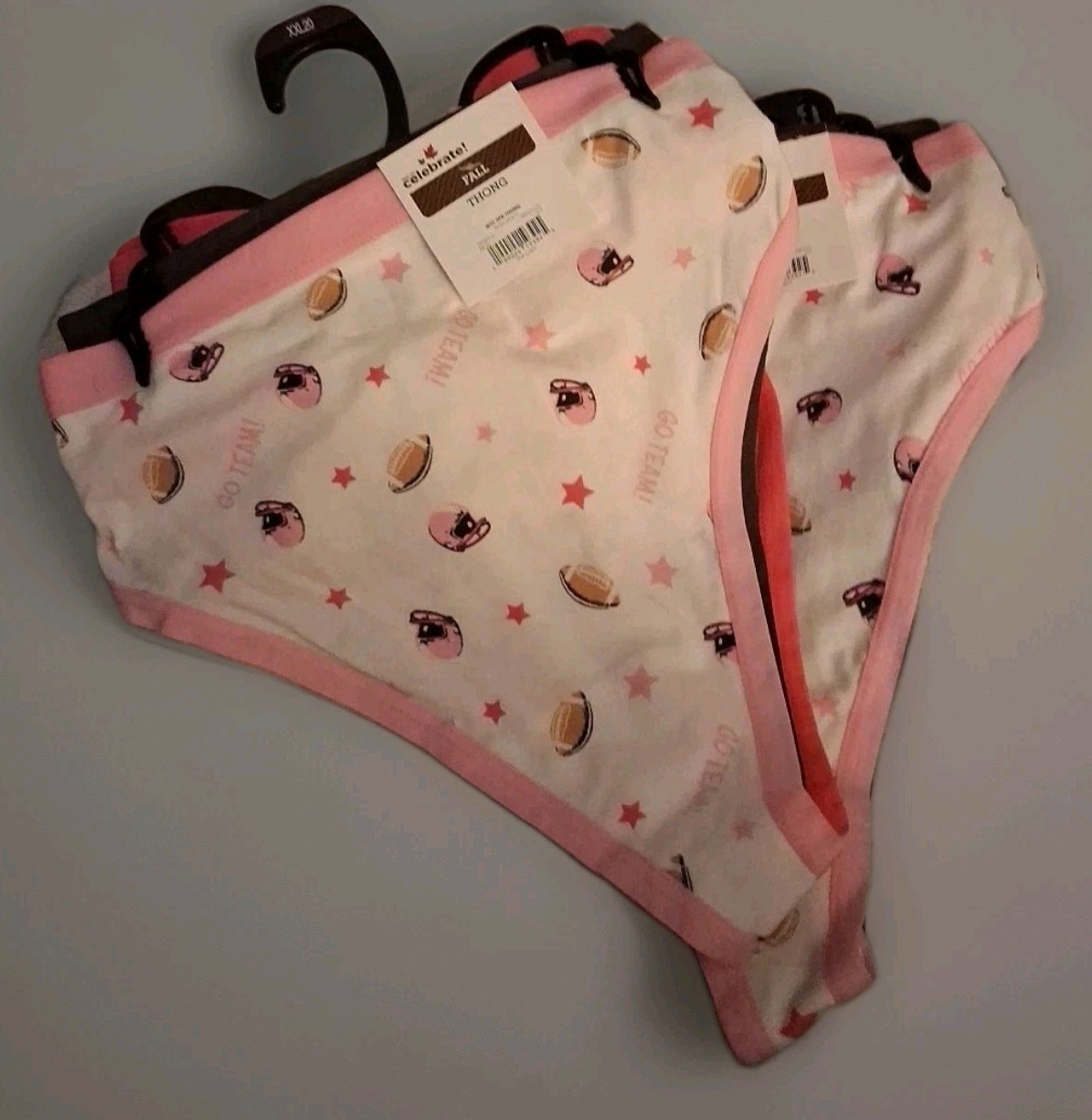 “Celebrate!” Womens Thong Sets, Lot Of 6, Size Xxl, Football Themed, Multicolor