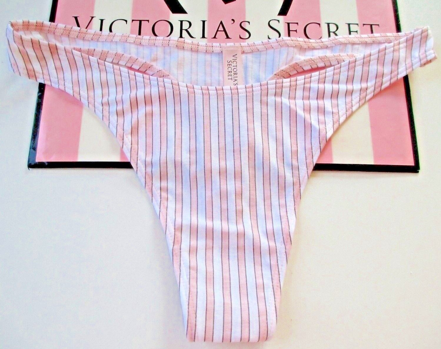 VICTORIA’S SECRET Cotton High Leg Thong Panty Pink Stripe S M L XL 2XL Stretch