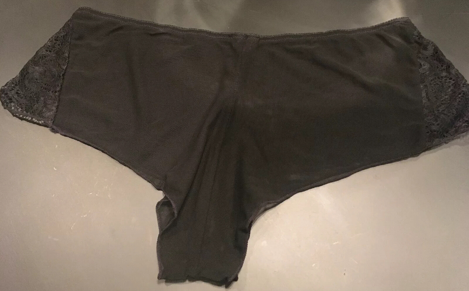 Avid Love XL Sheer Black Hip Hugger Bikini Panties W Lace Sides