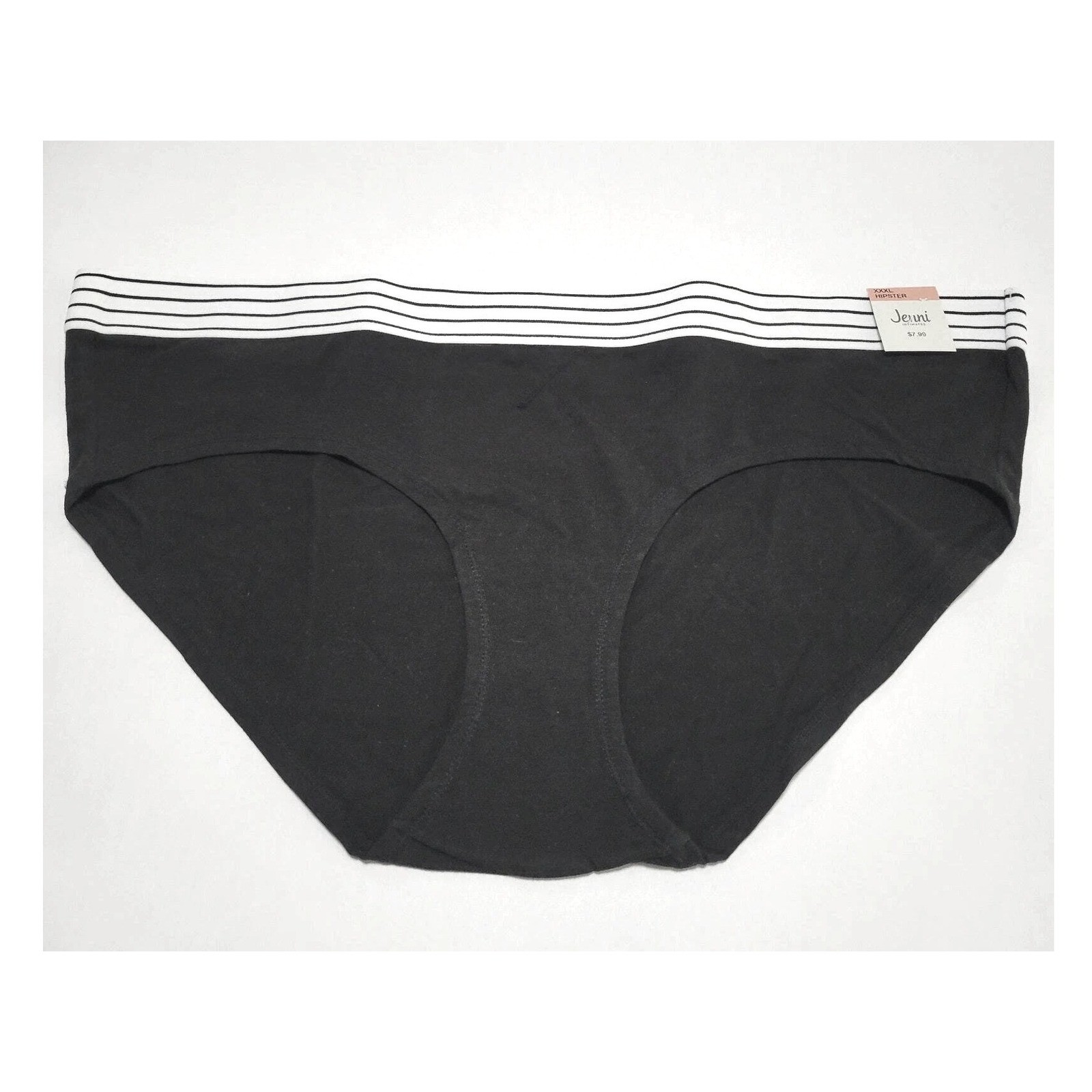Black Hipsters Panties Underwear with White Striped Waistband XL / #8137