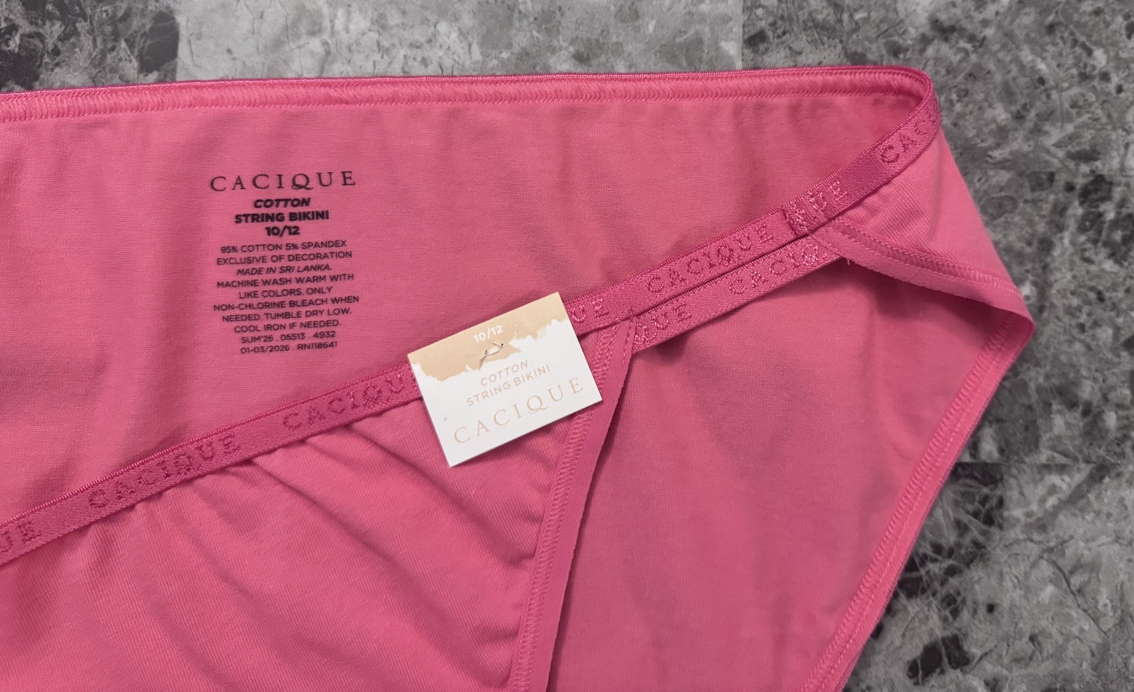 NWT CACIQUE LANE BRYANT 10/12 PINK LOGO DOUBLE STRING STRAPPY BIKINI PANTIES