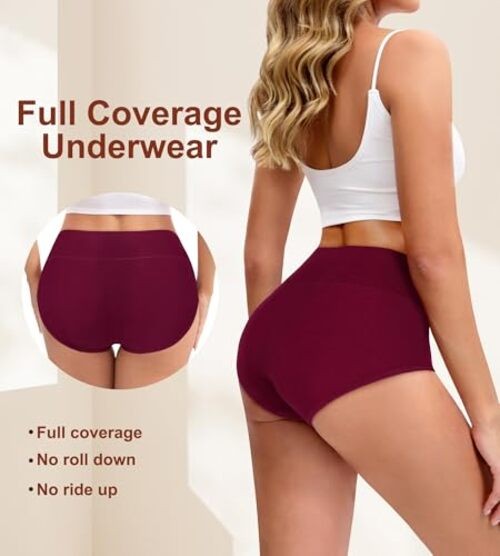 Womens Mid High Waisted Cotton Underwear Large Multicolor-5 Pack-01-a