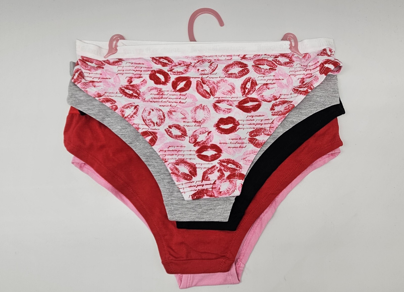 JUICY COUTURE 5 Pack Womens M L XL Cotton Logo Panties White Gray Black Red Pink