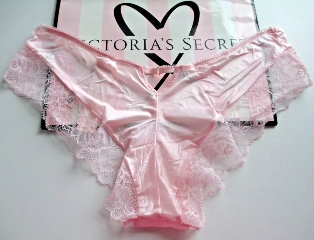 Victoria’s Secret (L) Rose Lace Trim High Leg Cheeky Panty Angel Pink NWT