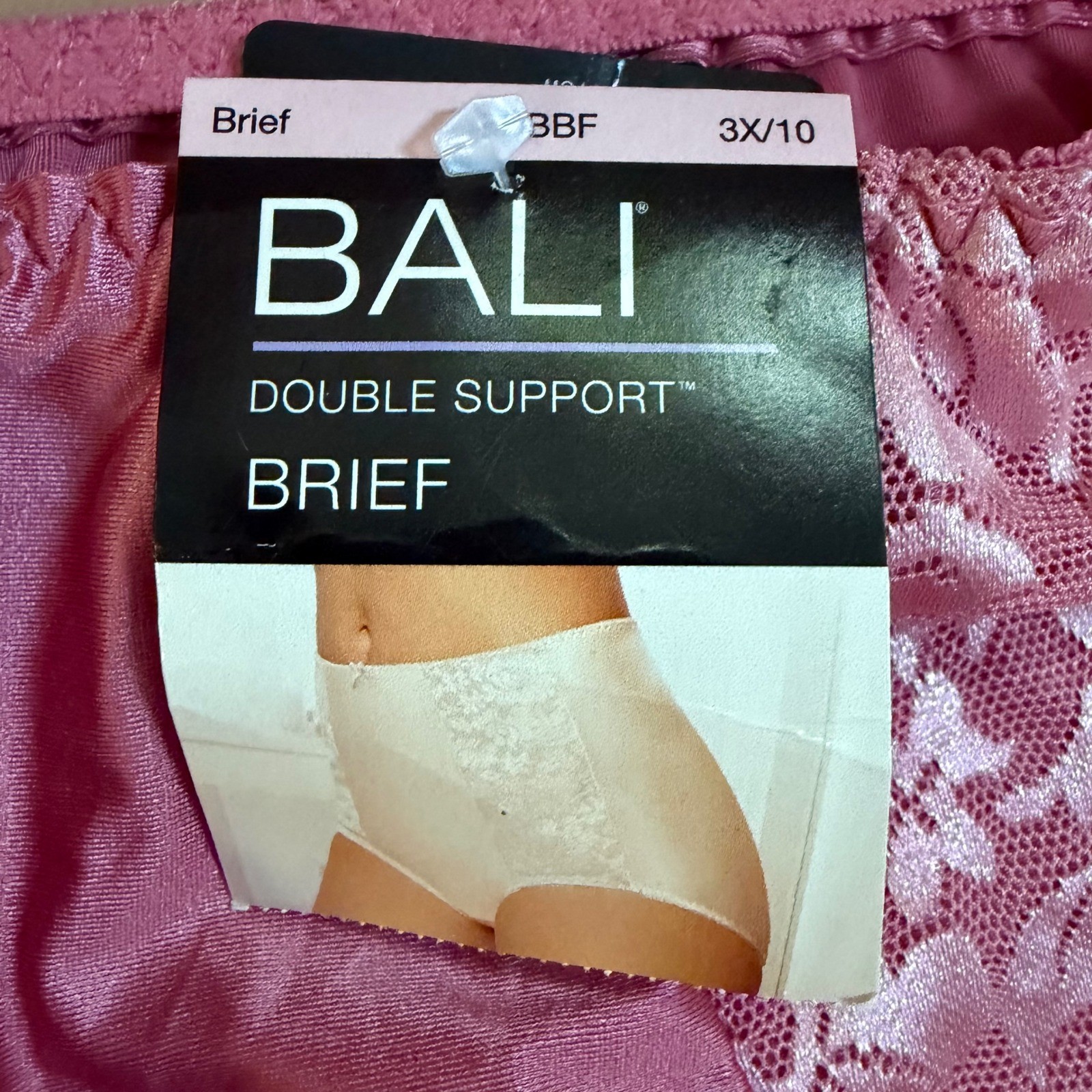 Bali Double Support Brief Panties Pink Floral Lace High Rise 3X 10 DFDBBF NEW