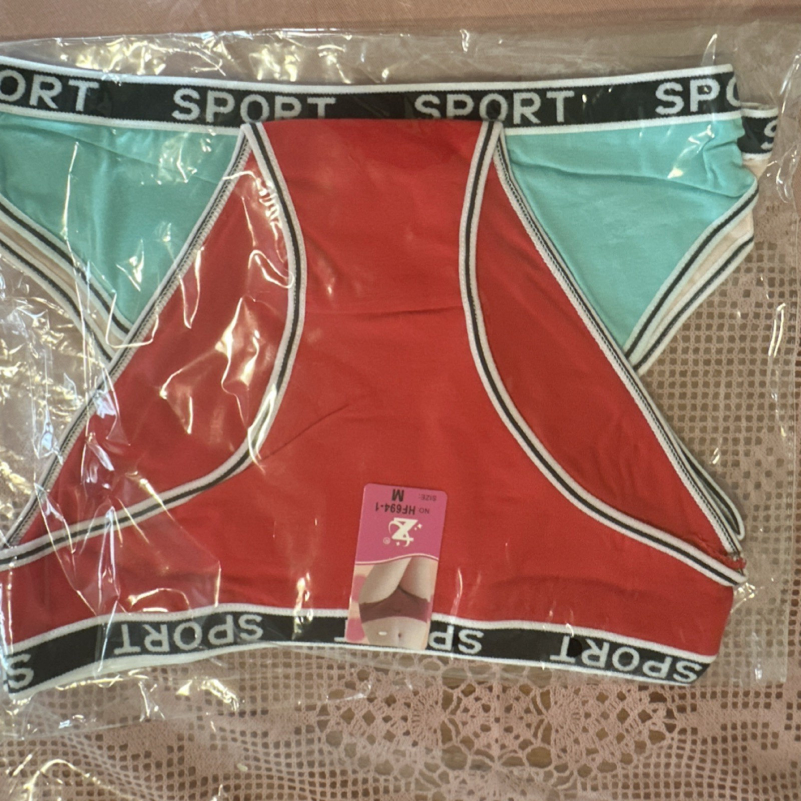 SPORT Bikini Cotton Panties Red Light Blue Stretch 2 Pack Women’s Size M