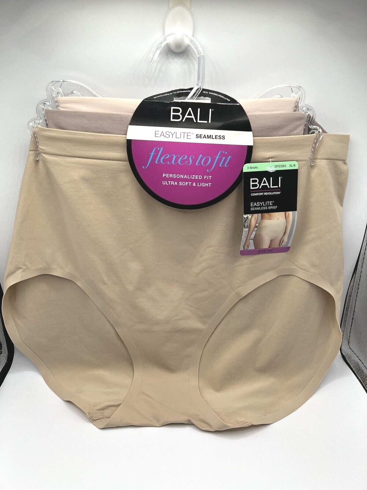 NEW Bali 3 Pair Brief Comfort Revolution EasyLite Panty Sz XL/8 Mixed Lot DFESB3