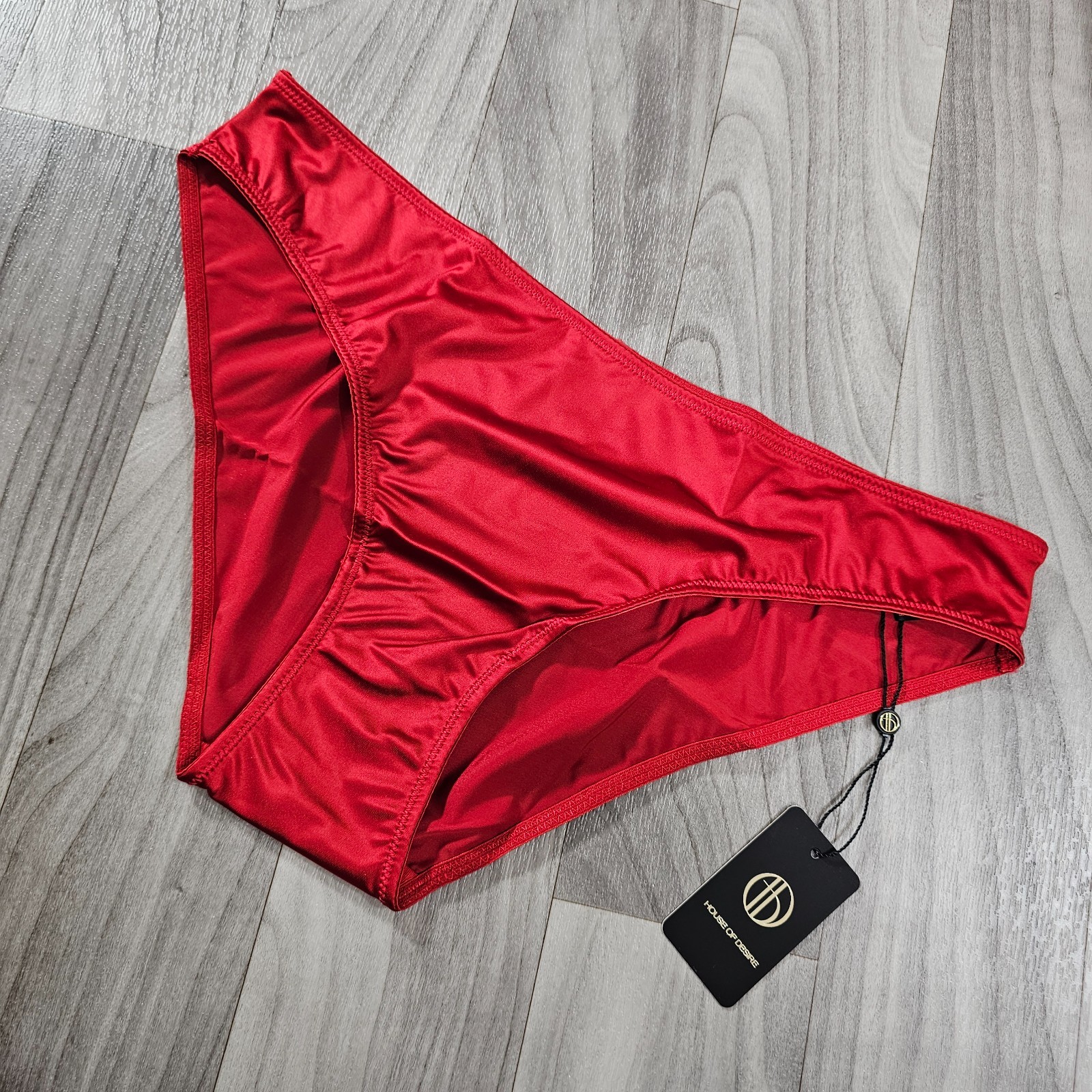 House of Desire Liquid Satin Silky Hipster Panties, Samba Red, Size M