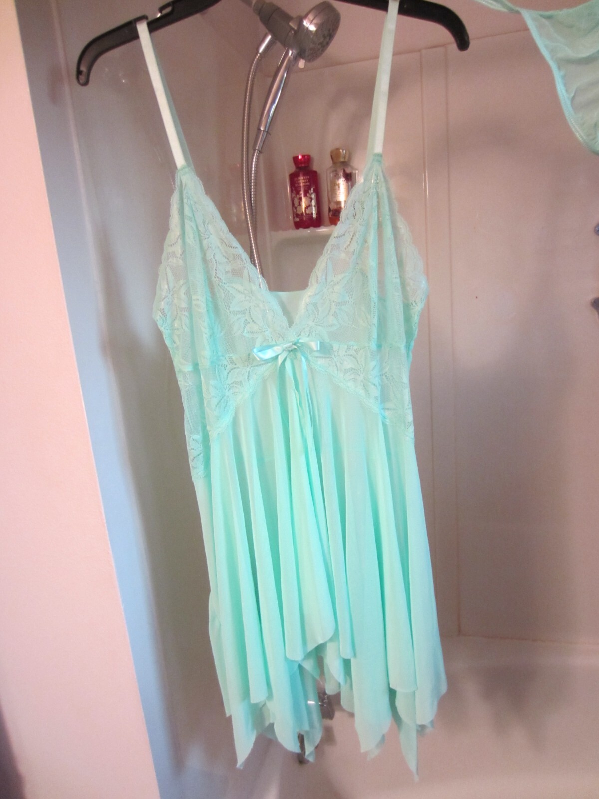 NWT women’s two piece lingerie teddy w/thong panties Shein Size XL mint green