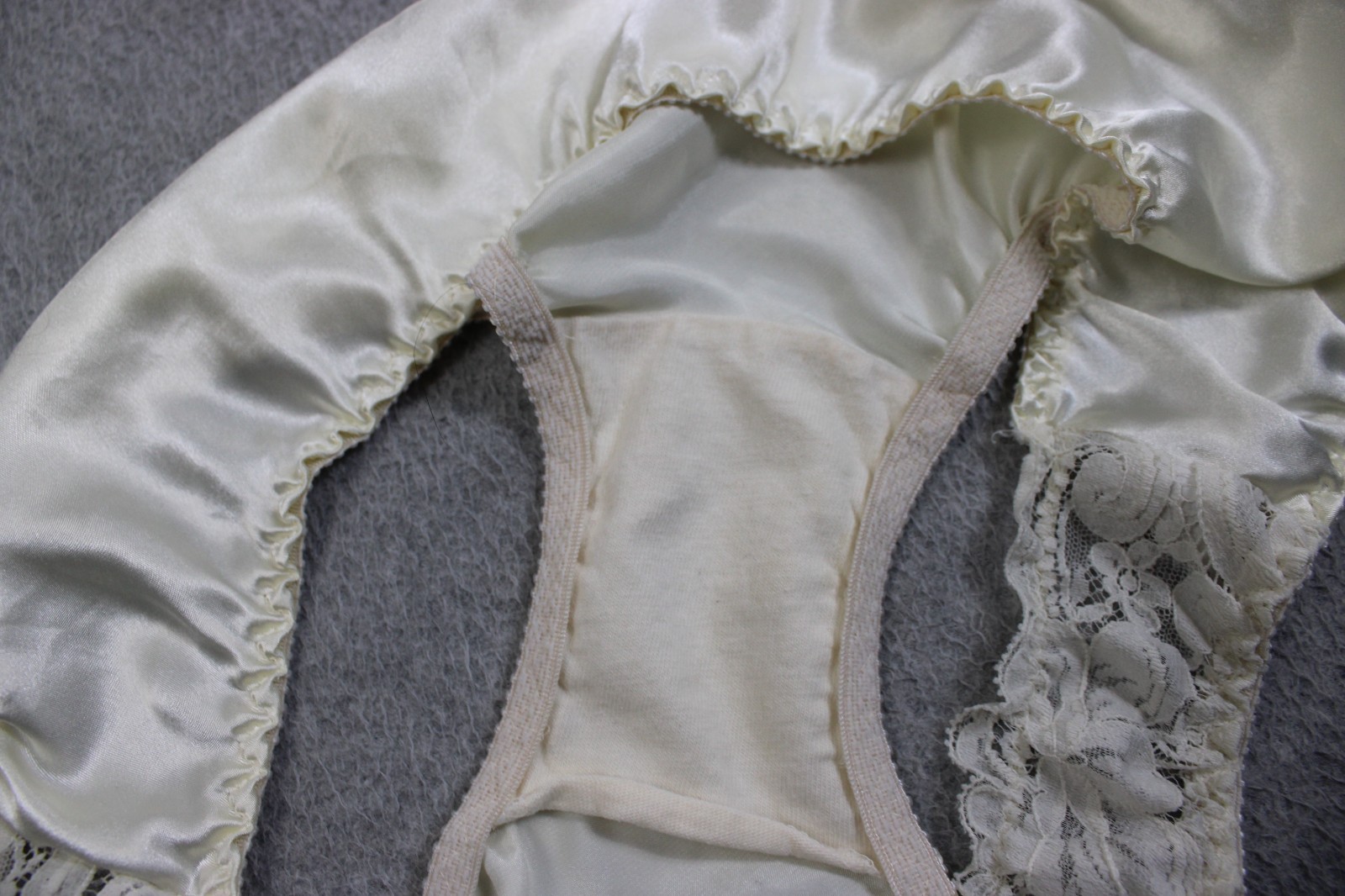 Vintage Pastries Panties Women Large White Satin Lace Bikini Sheer Made In USA