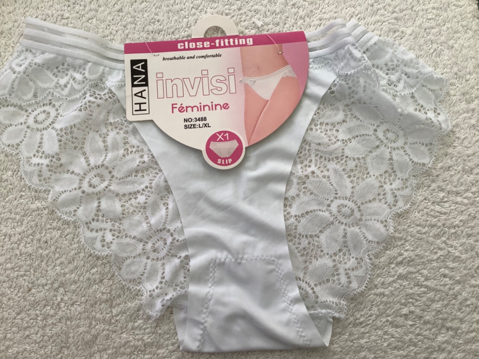 Ladies Sexy White Lacy Invisi Knickers – Size Small L/XL – Hana – BN