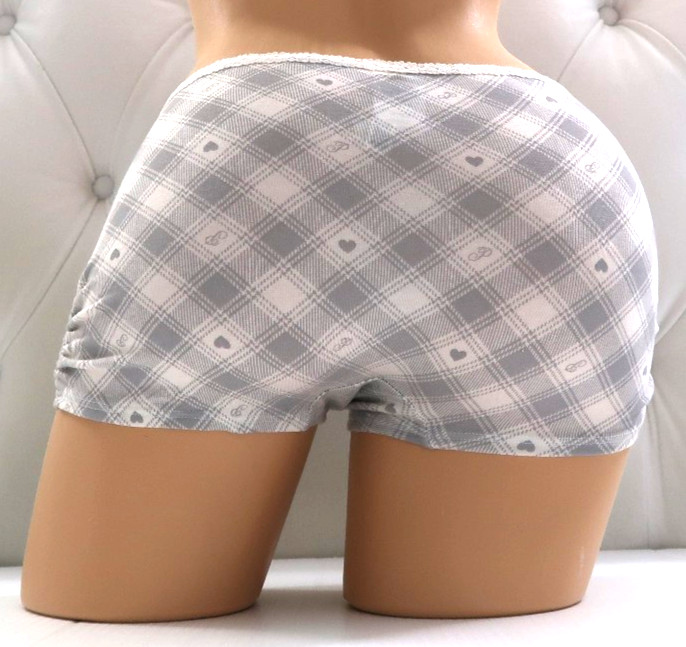 Victoria’s Secret Pink Cotton Dorm Boyshort Panty White Grey Plaid M NEW
