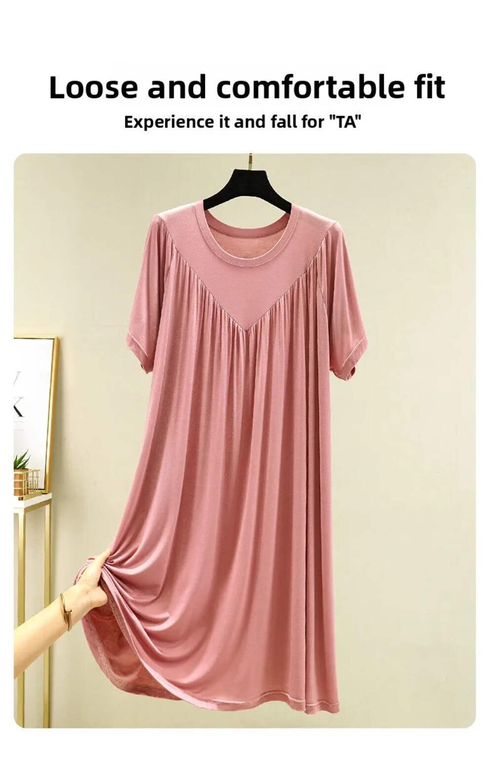 Loose plus Size Sp Dr Modal Women’s Summer Thin Home Gown Skirt Sle round Ne ort