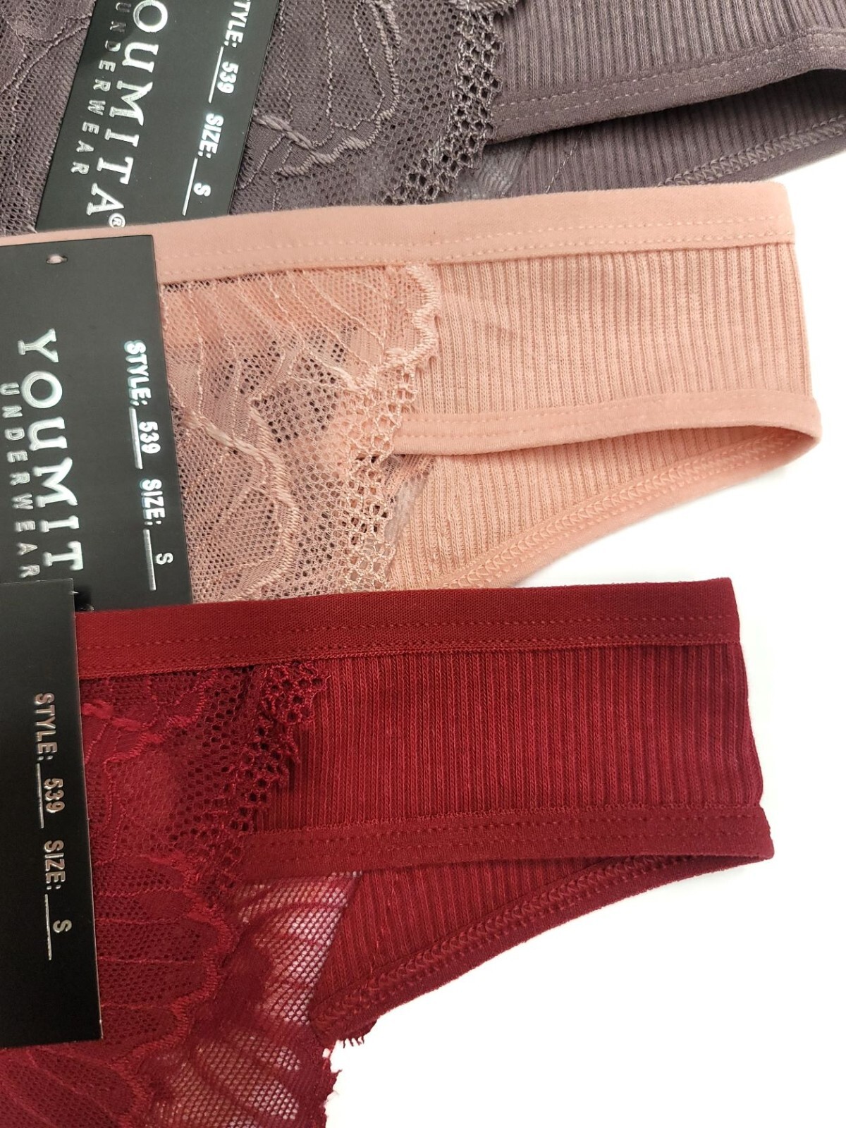 Youmita Rib and All Over Lace on Back Brazilian High Cut Cheeky Hipster Panty