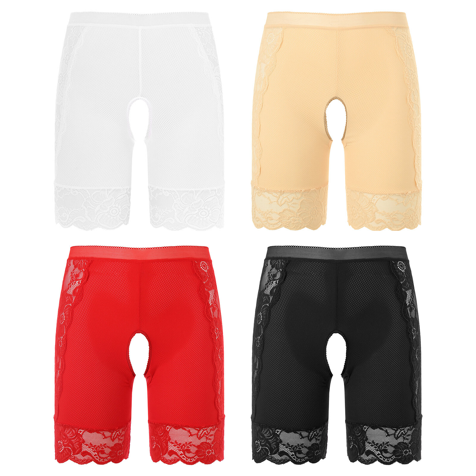 US Womens Lace Crotchless Stretch Safety Under Shorts See Through Short Pants