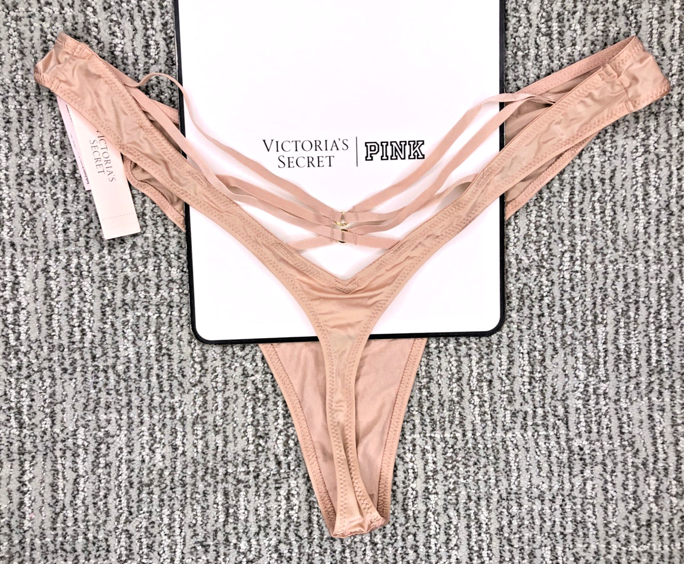 Victoria’s Secret Very Sexy NWT XL Beige Strappy High Leg Thong Panty Hardware