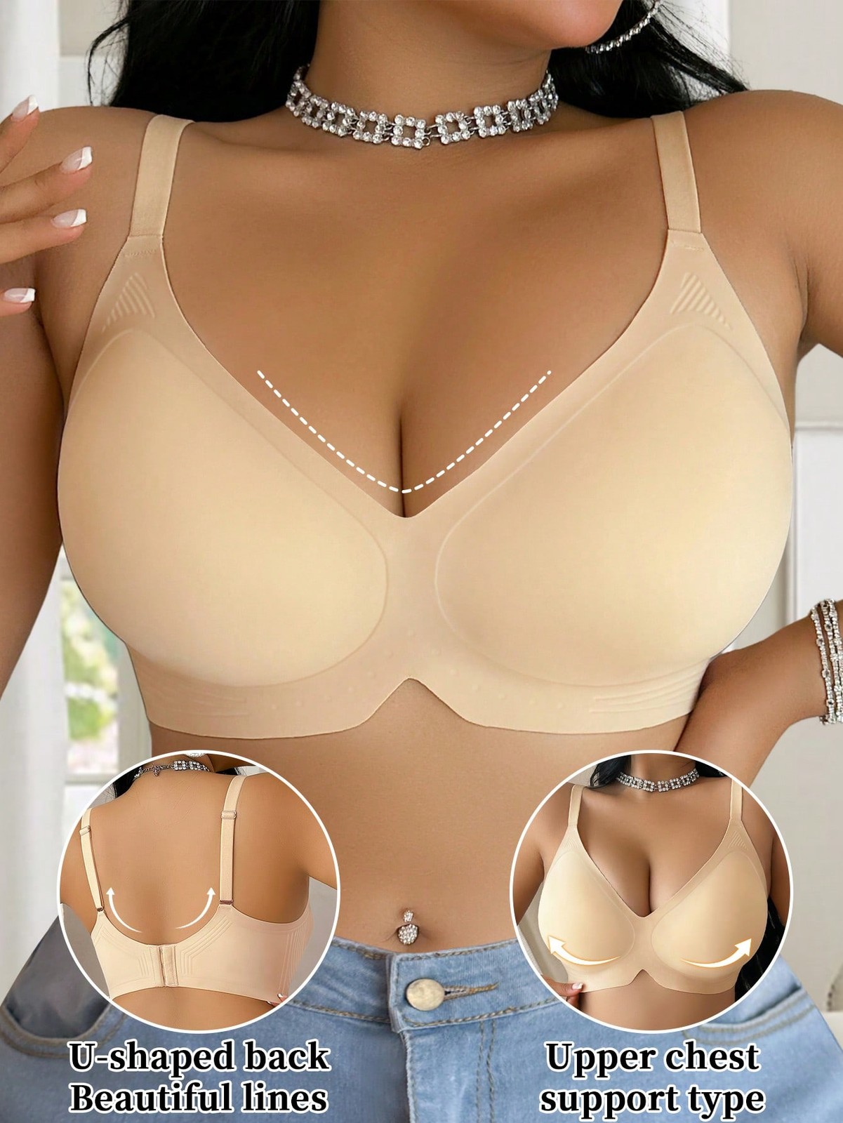 Ladies Plus Size Jelly Strappy Soft Support Bra Wireless Padded Cheap24
