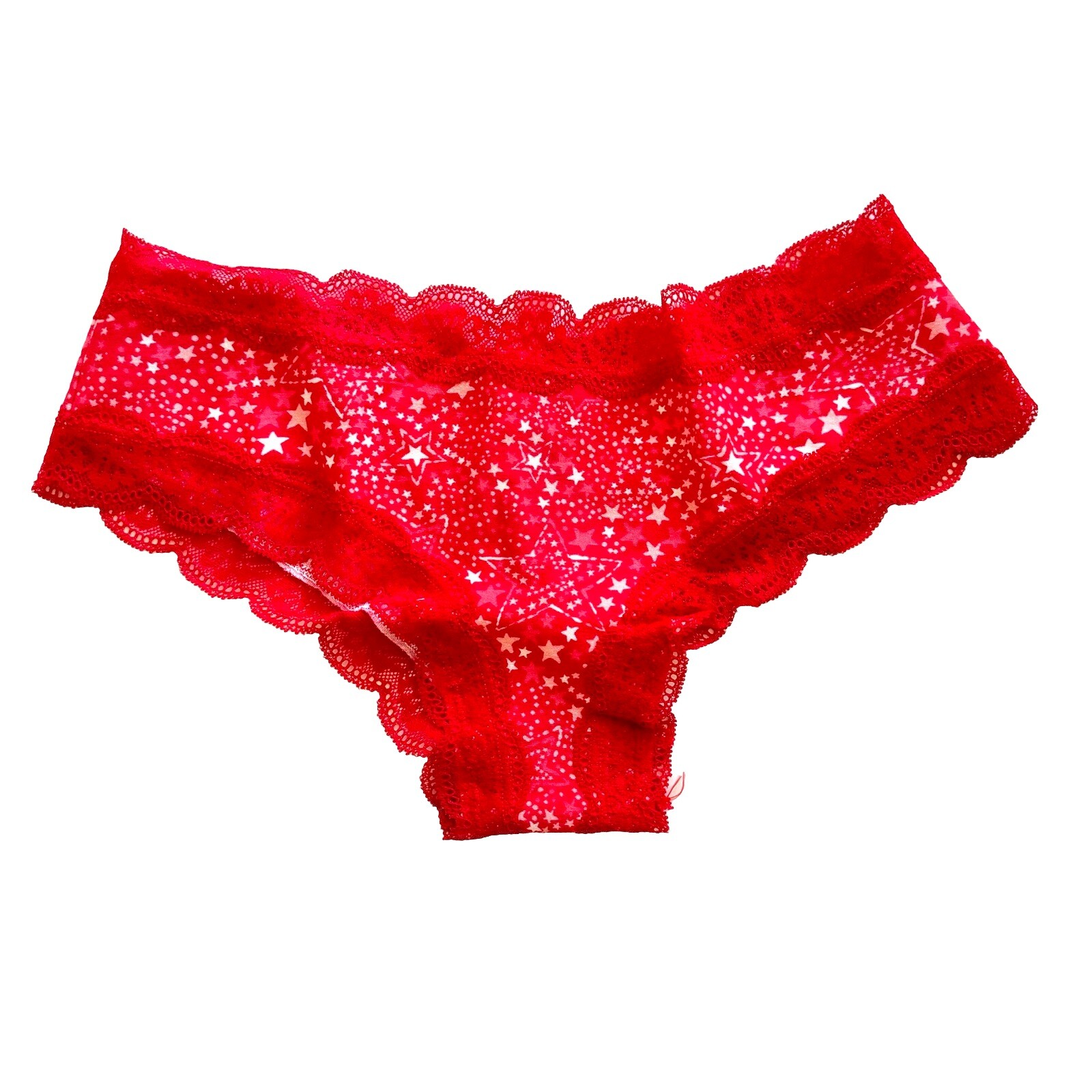 Victoria’s Secret PINK Cheeky PANTY Medium Lace Trim Red White Stars