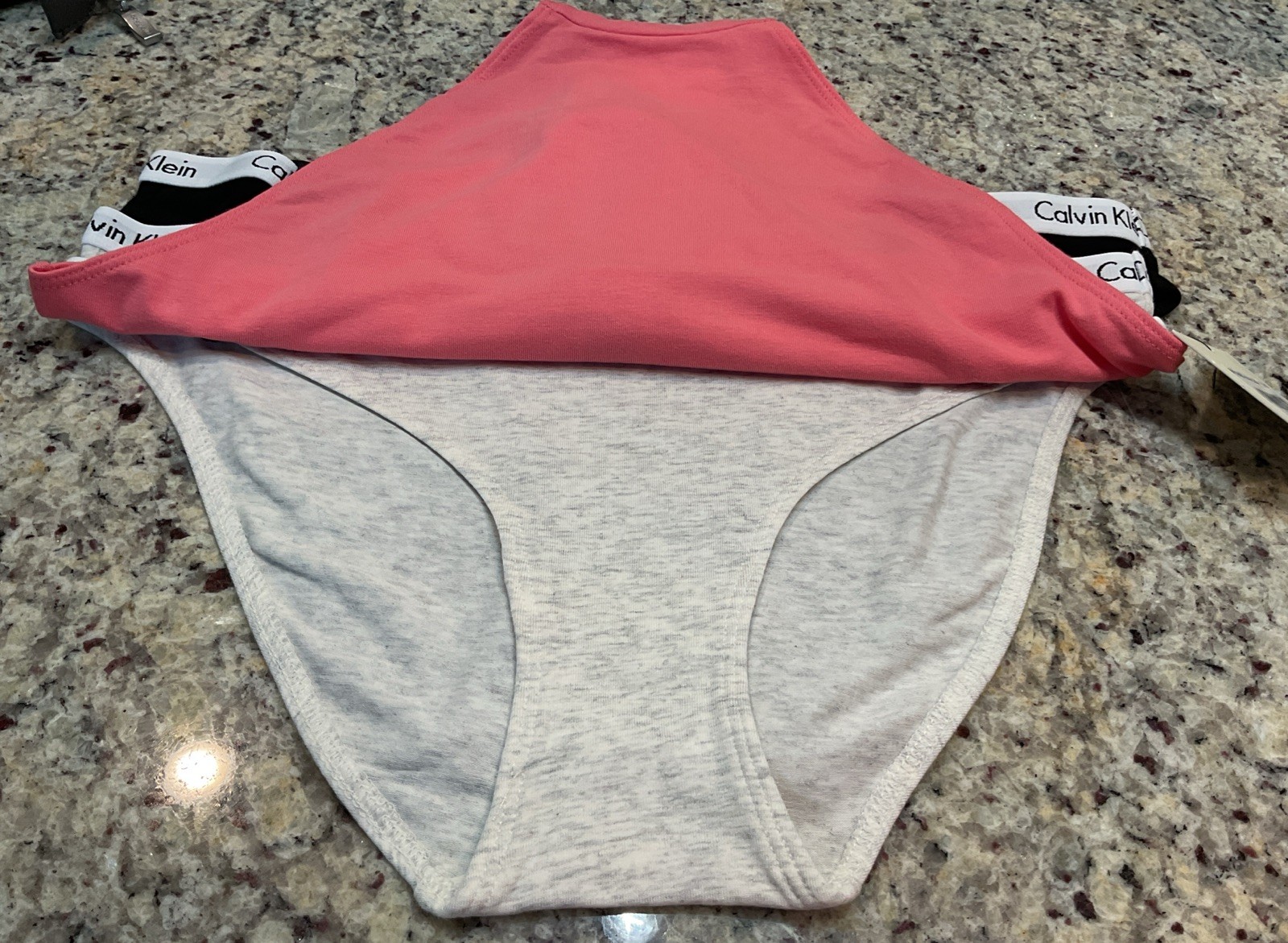 CALVIN KLEIN Women’s Sz Lg (3) Bikini 90% Cotton/10% Elastane Blk,Grey,Coral NWT