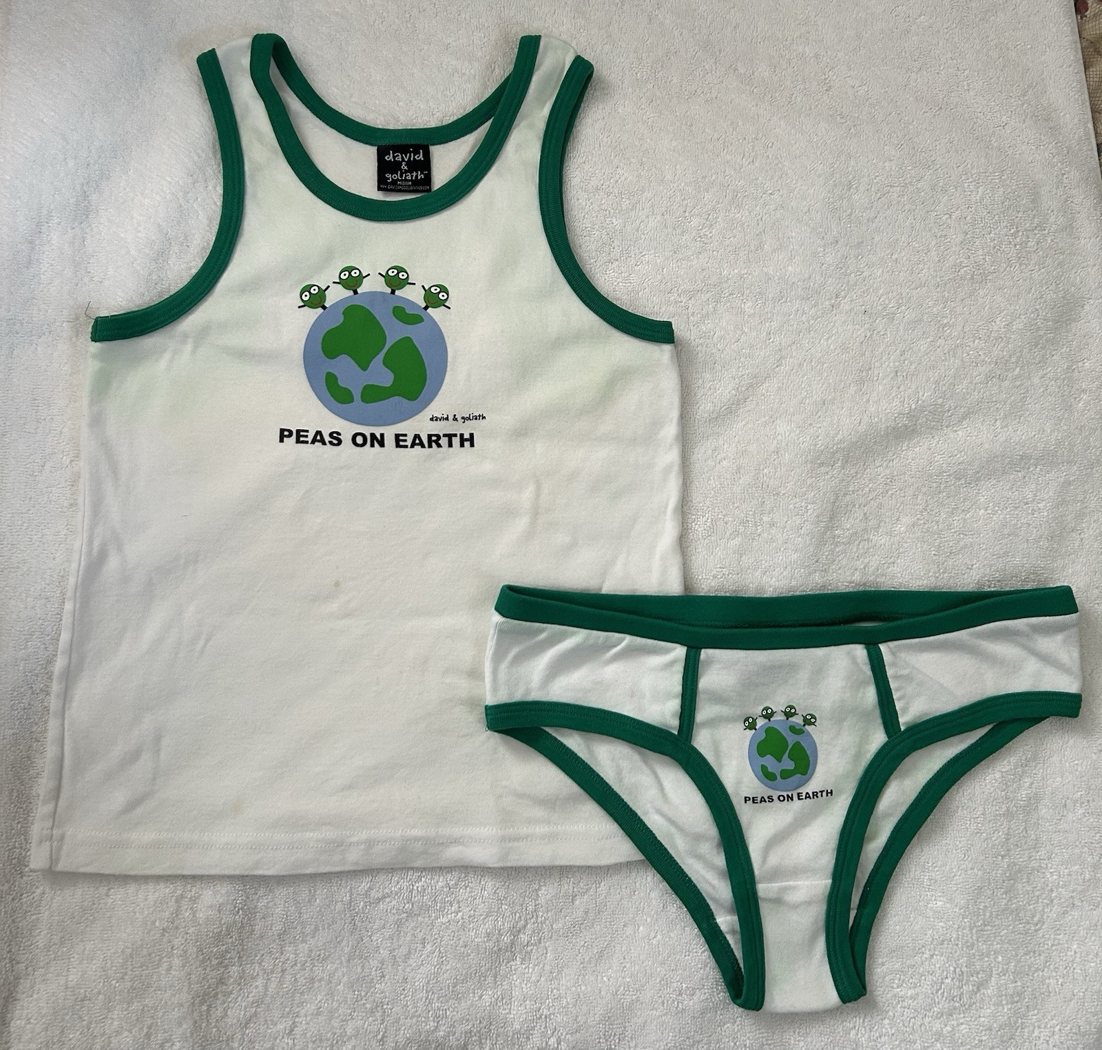 David & Goliath Cotton Tank Top & Bikini Underwear White/Green Juniors US size M