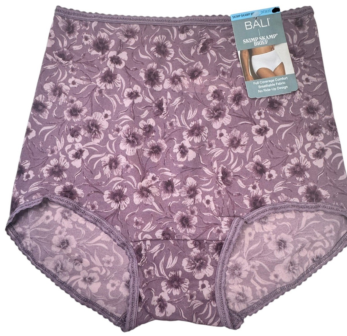 BALI Womens Size L 7 SKIMP SKAMP Brief 2633 Panty Bloom Floral Purple High Waist