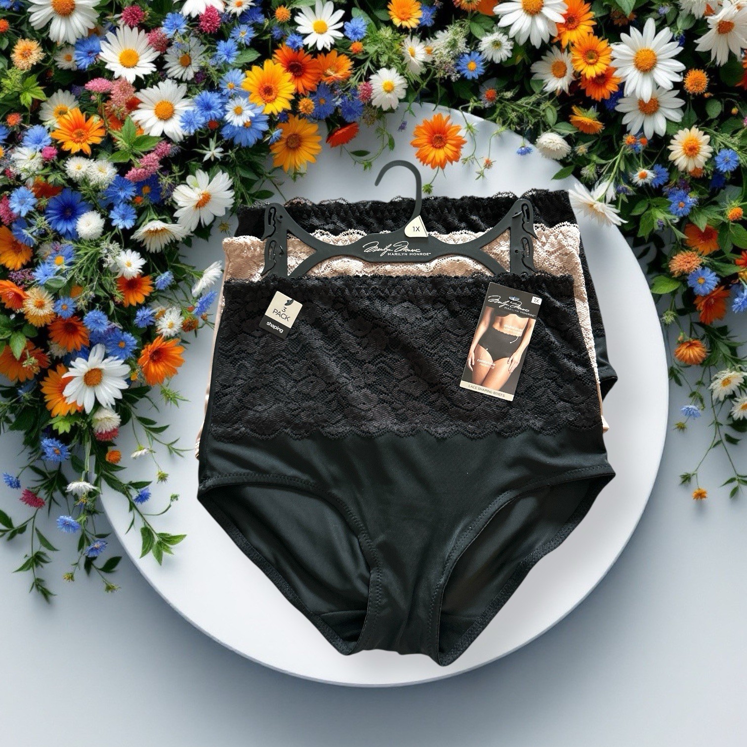 Marilyn Monroe 3pc MM7305 Lace Shaping Briefs~2X~Double Layer~ Tummy Panel $42