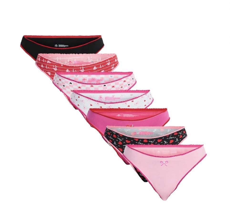 7-Pair WAY TO CELEBRATE Women’s XL (16-18) Thong Valentines Day Heart Underwear