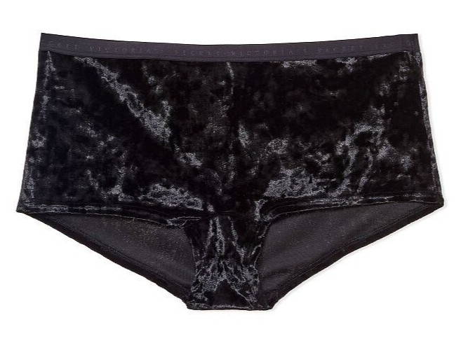M Dark NOIR Midnight Black FULL VELVET RARE Victorias Secret LOGO Shortie Pantie