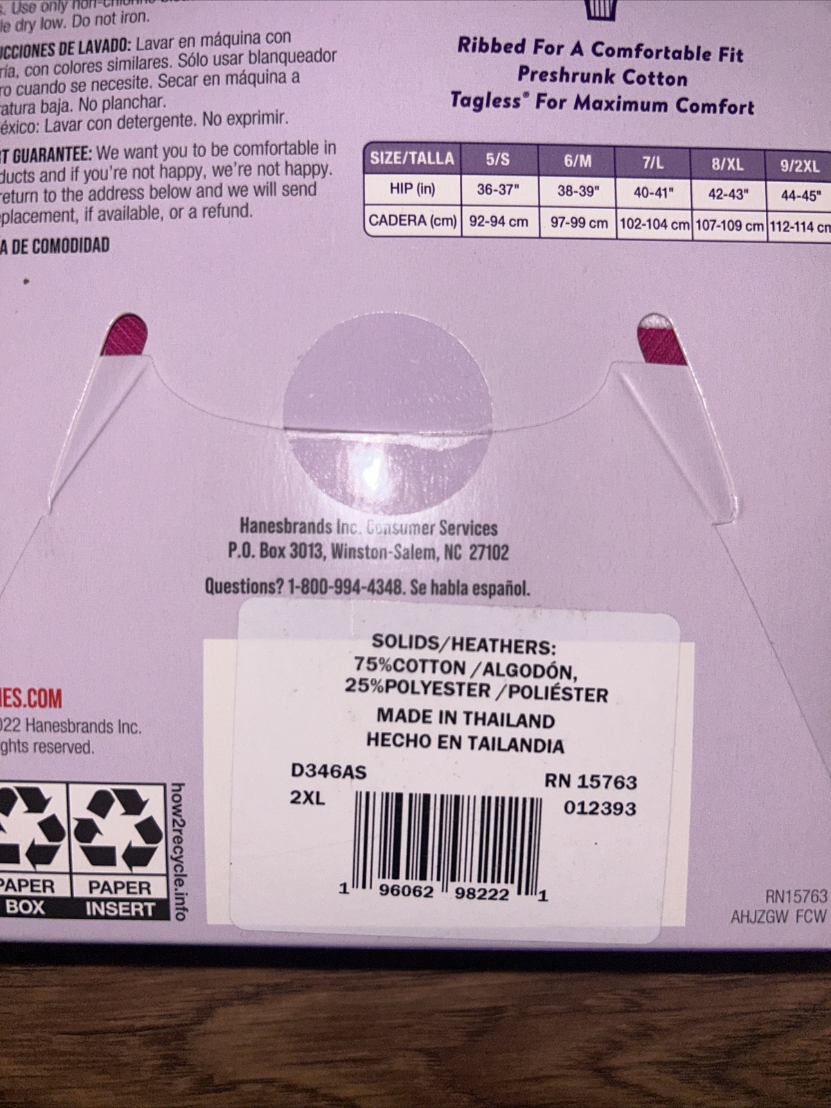 9 / 2XL Women’s Hanes 3 Pack Ribbed Thongs – Solid Colors Soft Cotton Breathable
