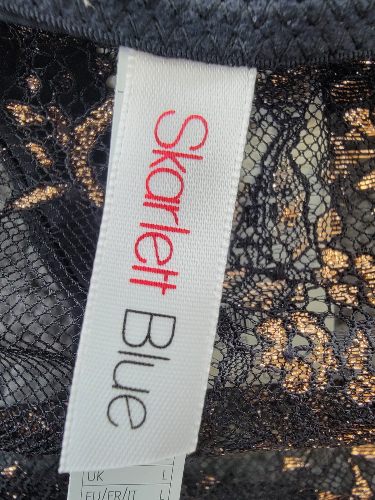 Skarlett Blue Entice Lace Thong Women’s L Black/Rose Gold Elastic Waist Pull On