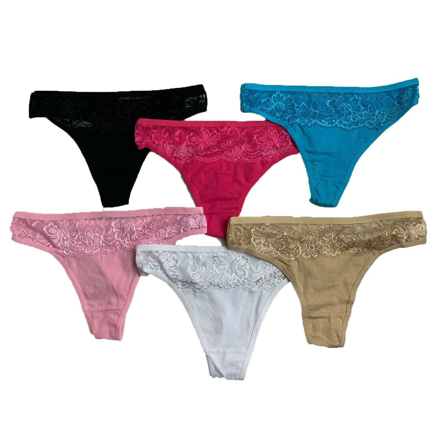 6 x Womens Lace G String – Thong Sexy Cotton Assorted Undies Underwear