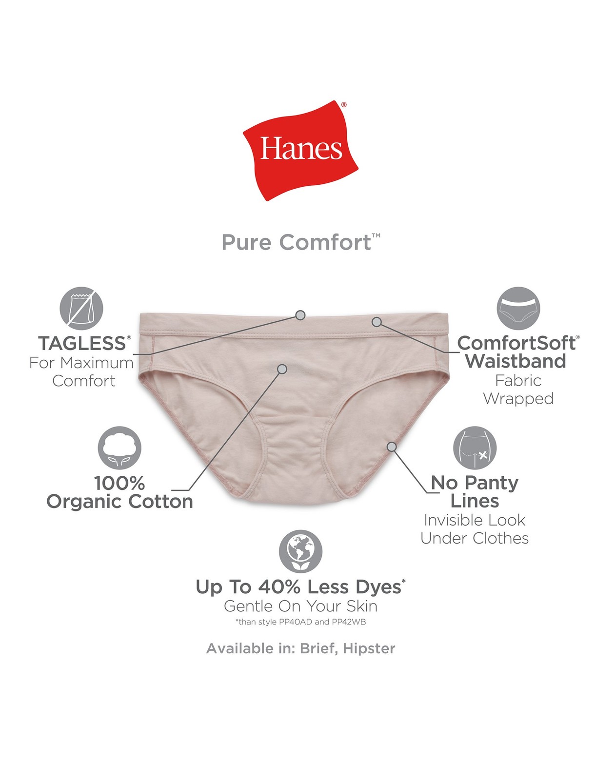 Hanes Womens Brief 6-Pack Pure ComfortSoft Waistband Assorted Colors Value 6-10