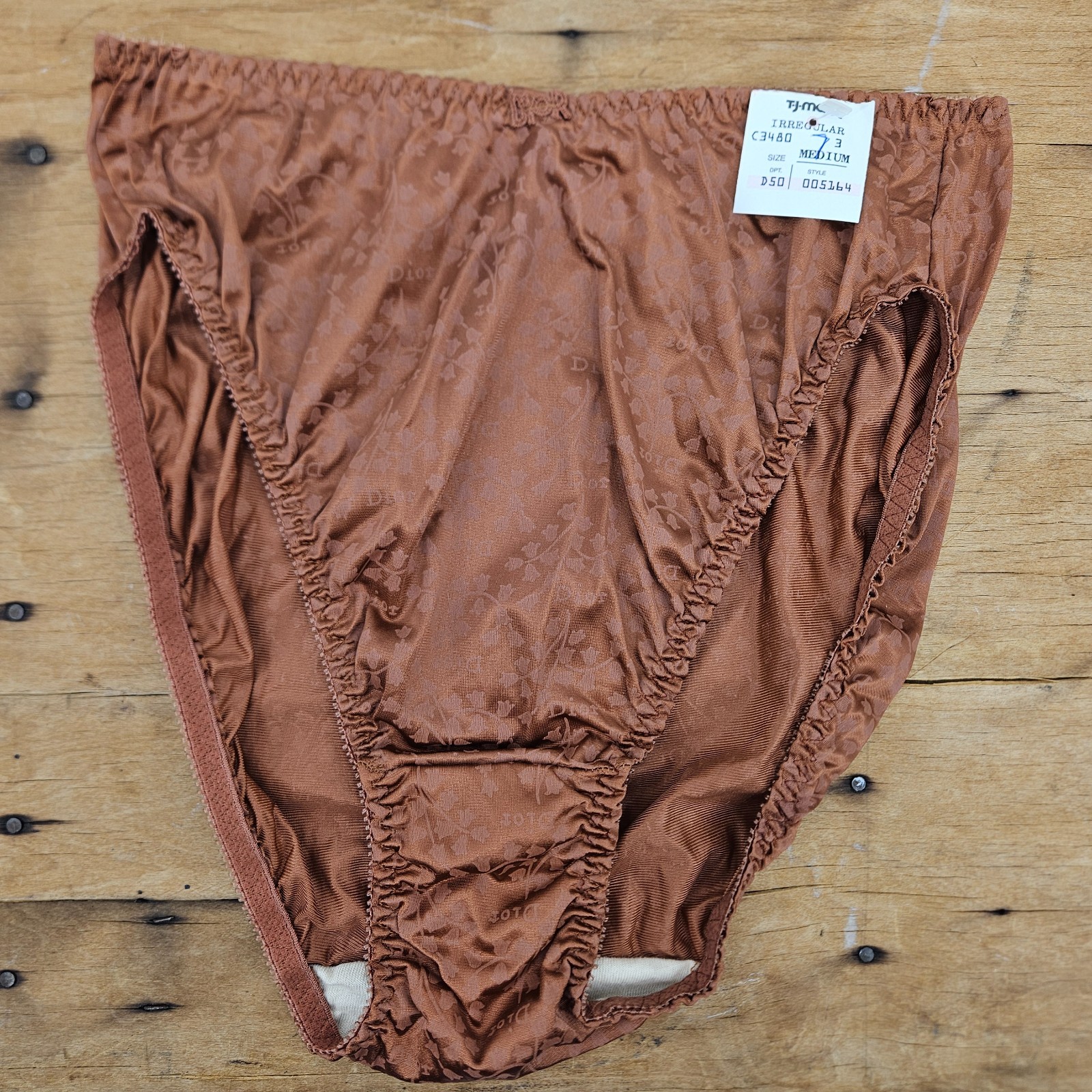 NWT VTG 90s Christian Dior Satin Panties Womens M Rust Brown Lily Valley