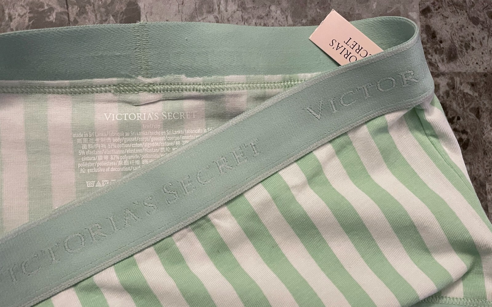 NWT VICTORIA’S SECRET GREEN WHITE STRIPE THICK BAND HIGH WAIST BRIEF PANTIES