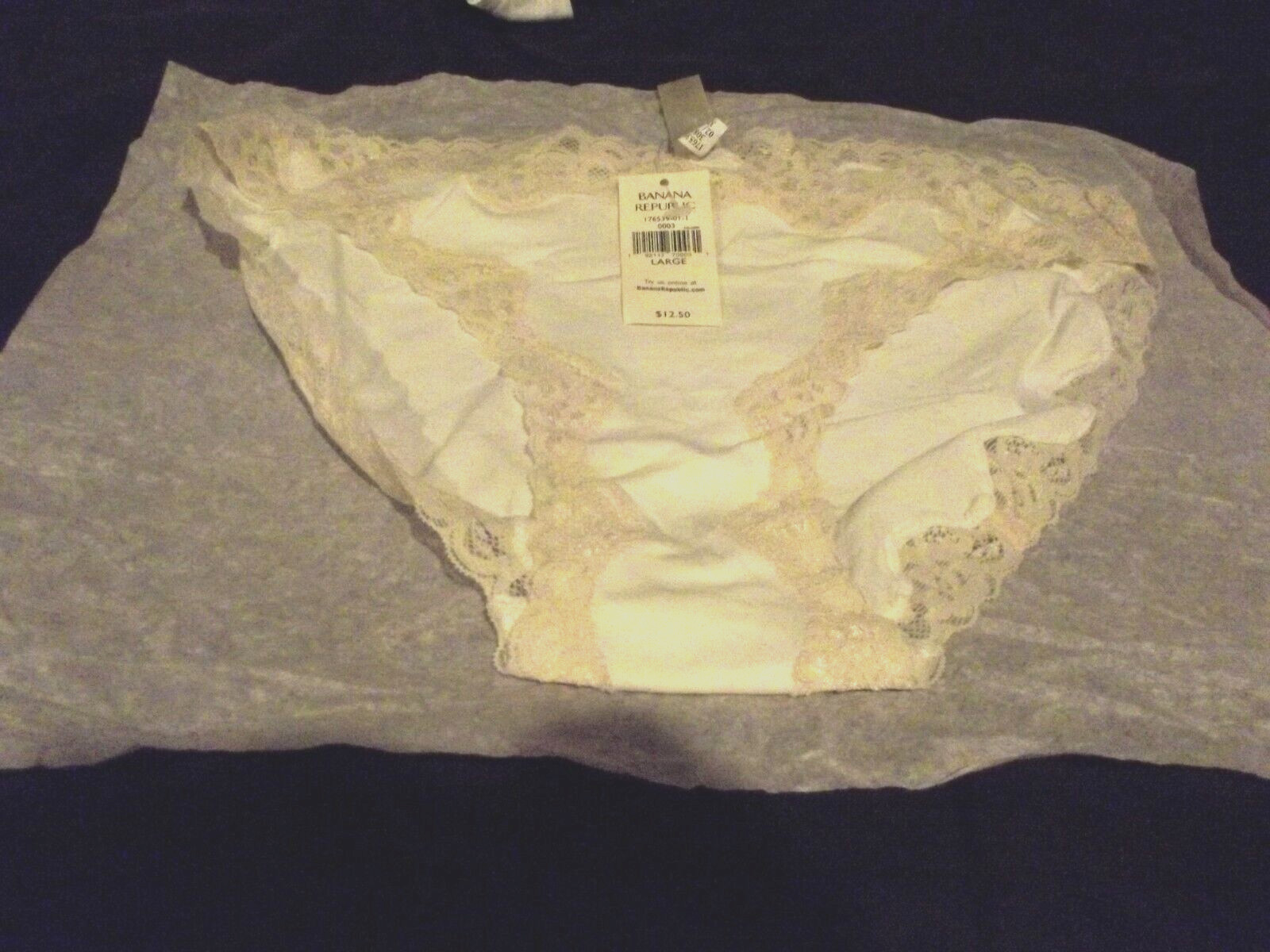 Banana Republic Cotton Blend Body High Cut Bikini Panties LARGE Ivory with Lace