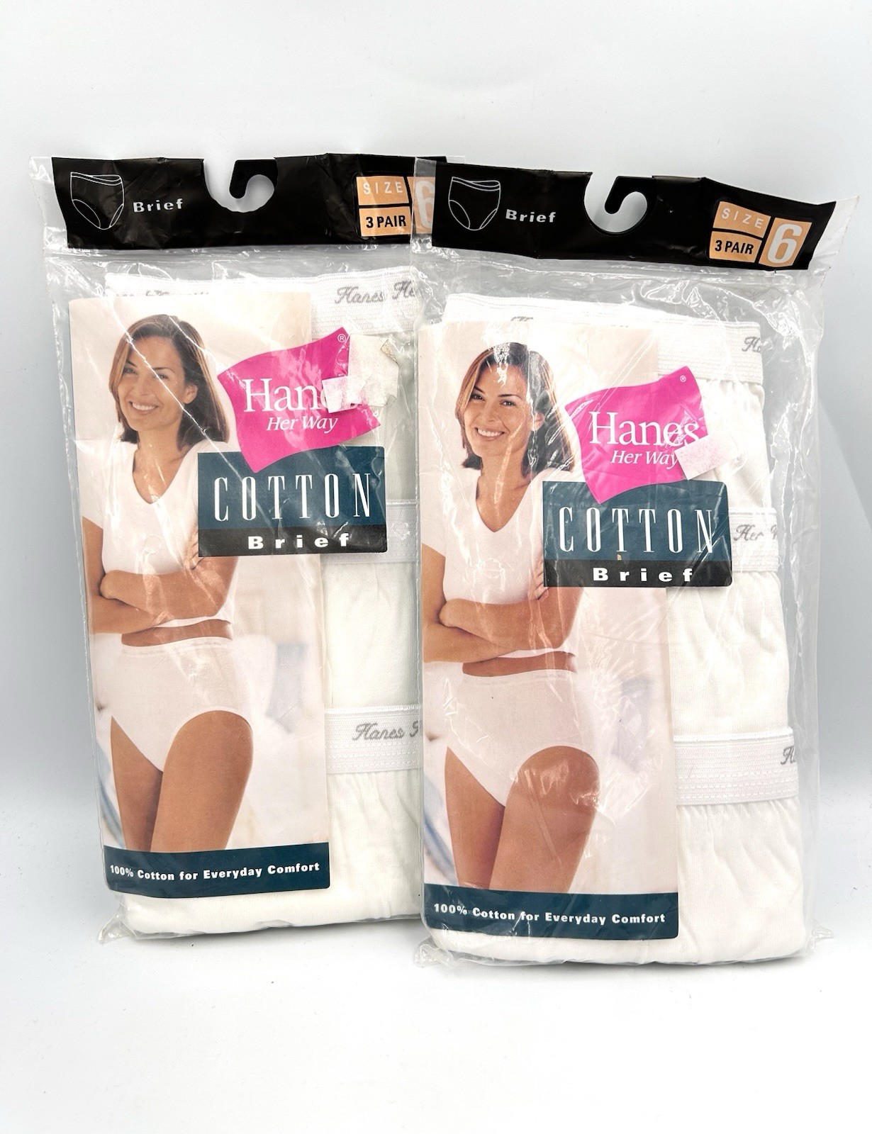 New Vintage 1999 Hanes Her Way Cotton Brief White Underwear Size 6 Lot Of 2