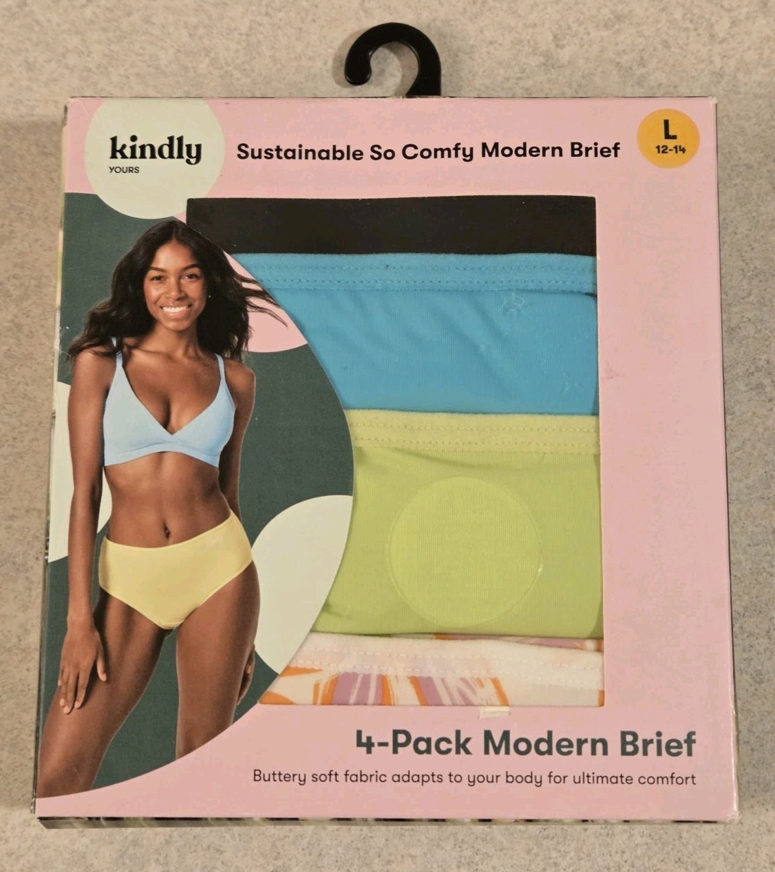 Kindly Yours Women’s LARGE 12-14 So Comfy 4-PACK Modern Brief Panties #10726