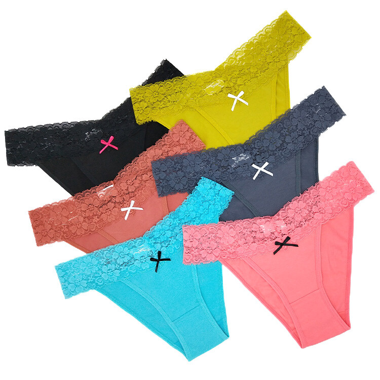Womens Cotton Bikini Brazilian Knickers Lace Fringe High Leg Comfy Underwear