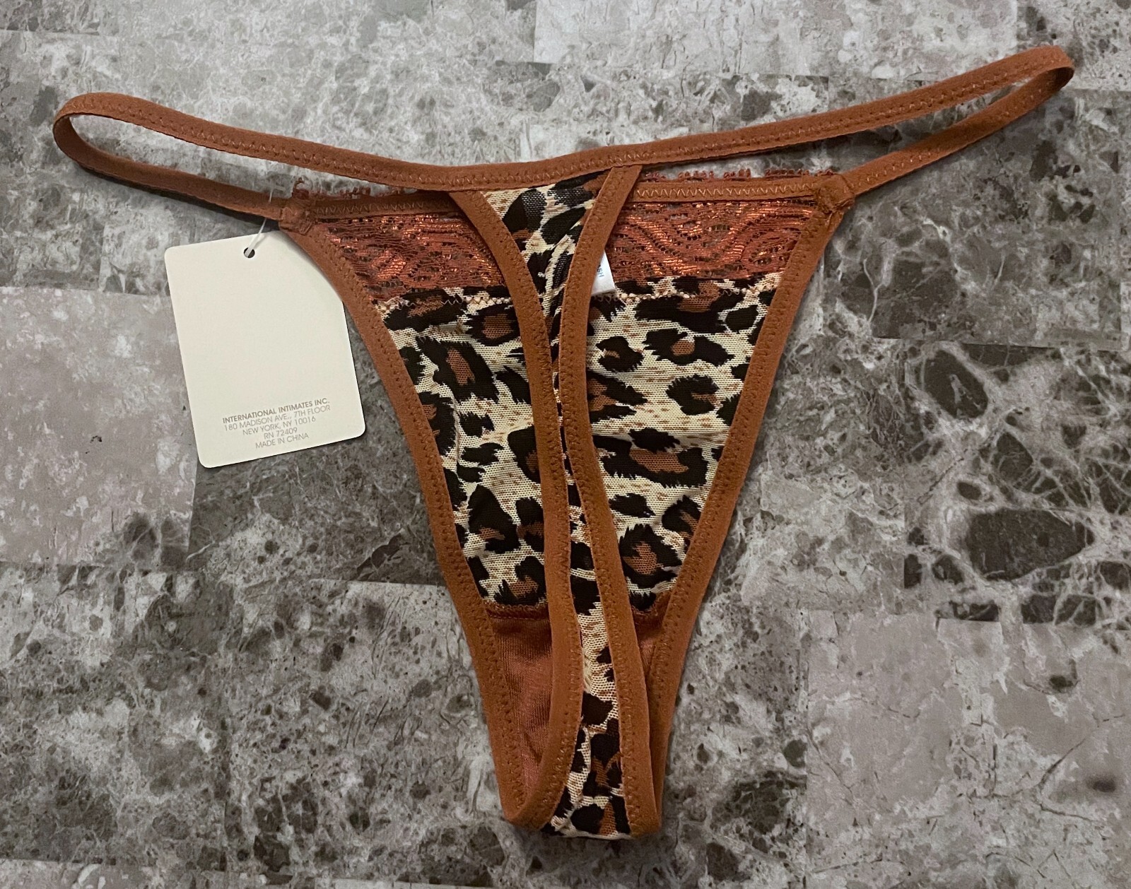 NWT RENE ROFE SMALL 5 LEOPARD CHEETAH MESH LACE VINTAGE RARE THONG PANTIES