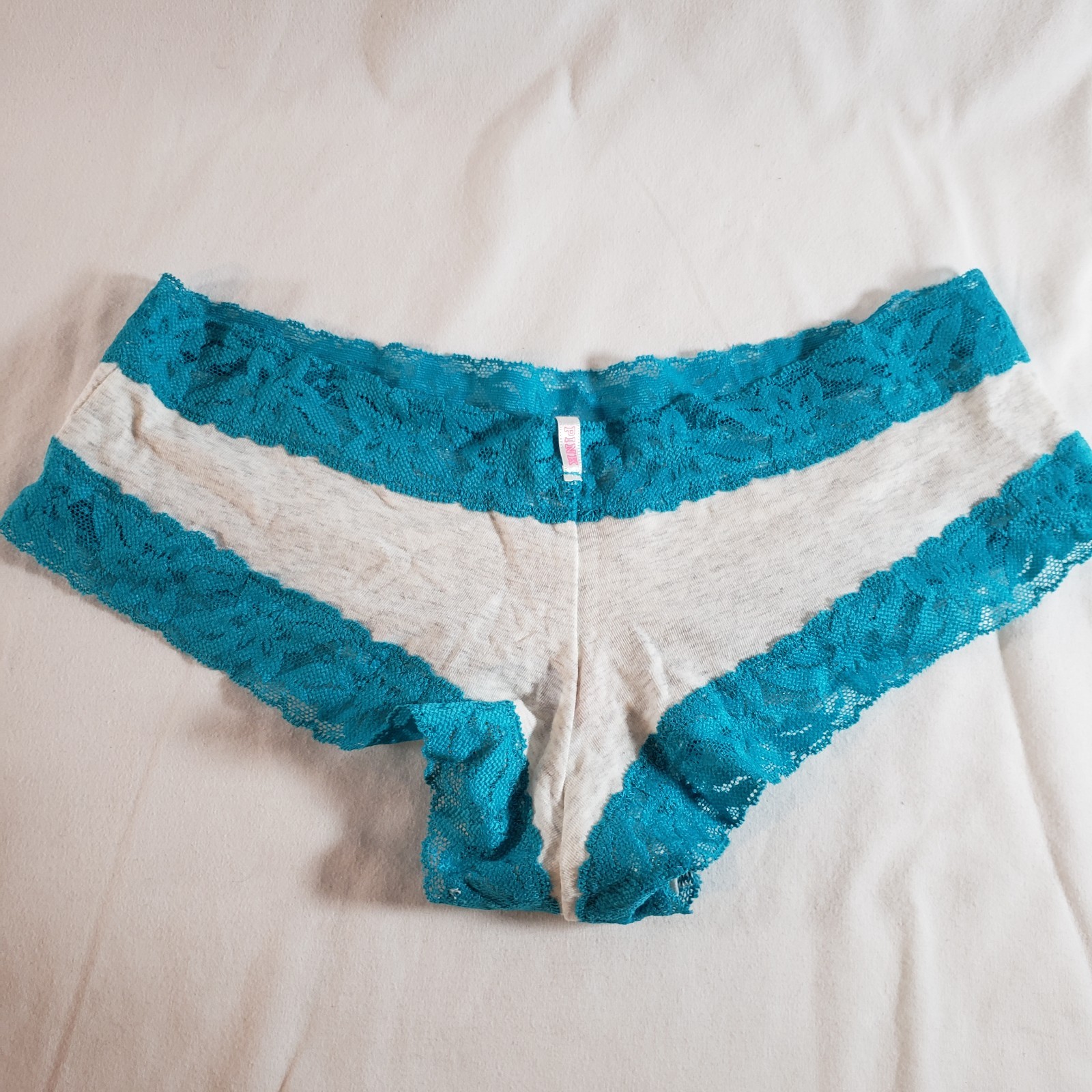 Victoria’s Secret PINK Extra Low Rise Cheekster M Gray Teal Blue Lace