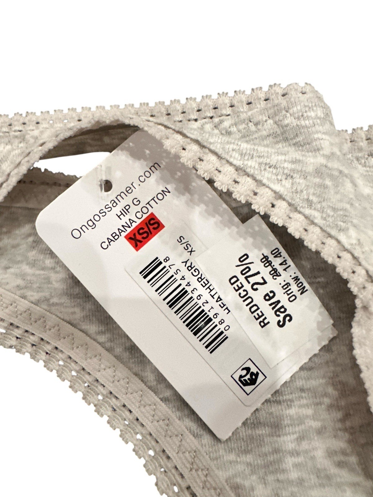 NEW On Gossamer Womens Cabana Cotton Hip G Thong Gray Size XS/S NWT