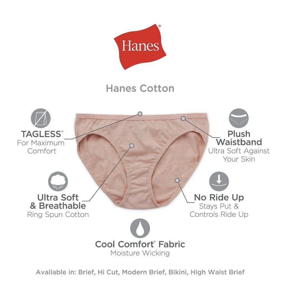 6-Pack HANES Women’s 8/XL Cotton Tagless Hi-Cut Briefs Underwear Breathable