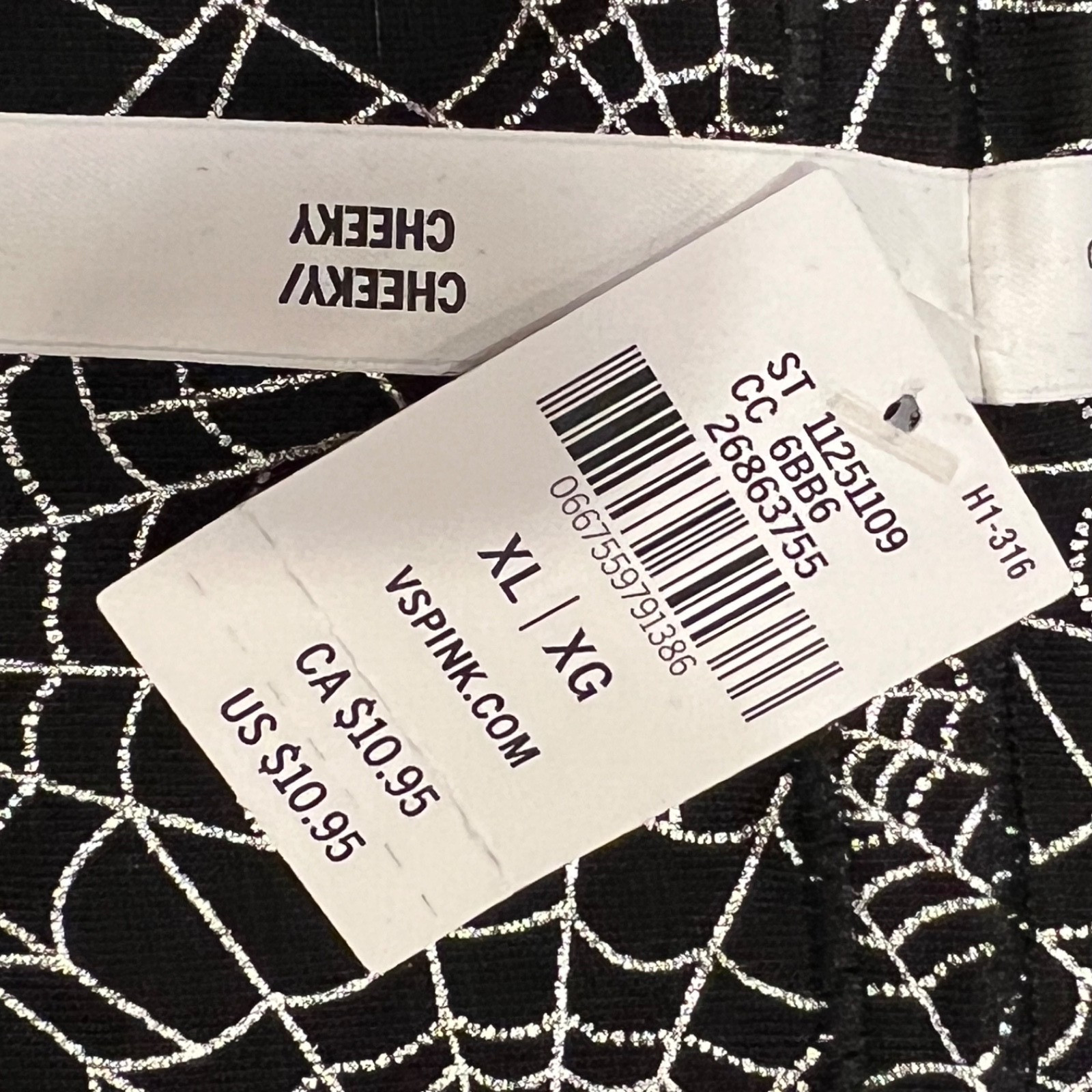 NWT VICTORIA’S SECRET PINK Cheeky Pantie Sz XS-S-M-L-XL-XXL Black Silver Webs