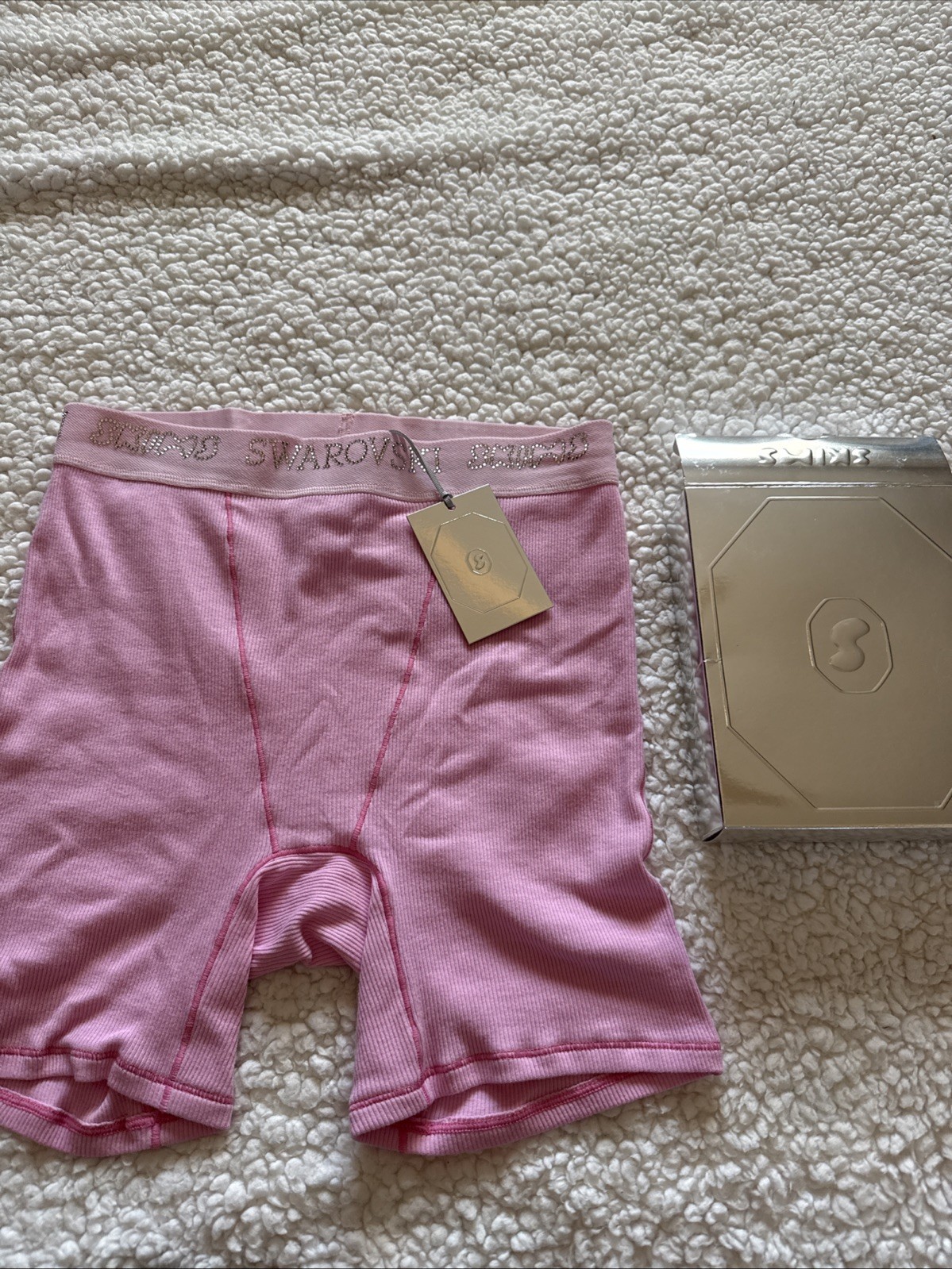 Skims Swarovski Bubble Gum Cotton Ribbed Boxers Size Small