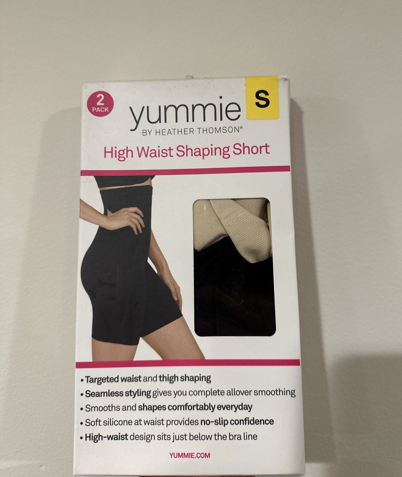 YUMMIE Womens 2 Pk Black Nude High Waist Shaping Short Size S
