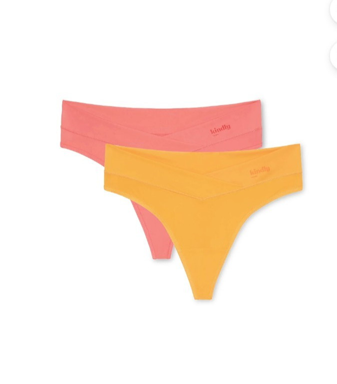 Kindly Yours Women’s XS 0-2 Crossover Thong Panties 2 PACK Orange/Coral