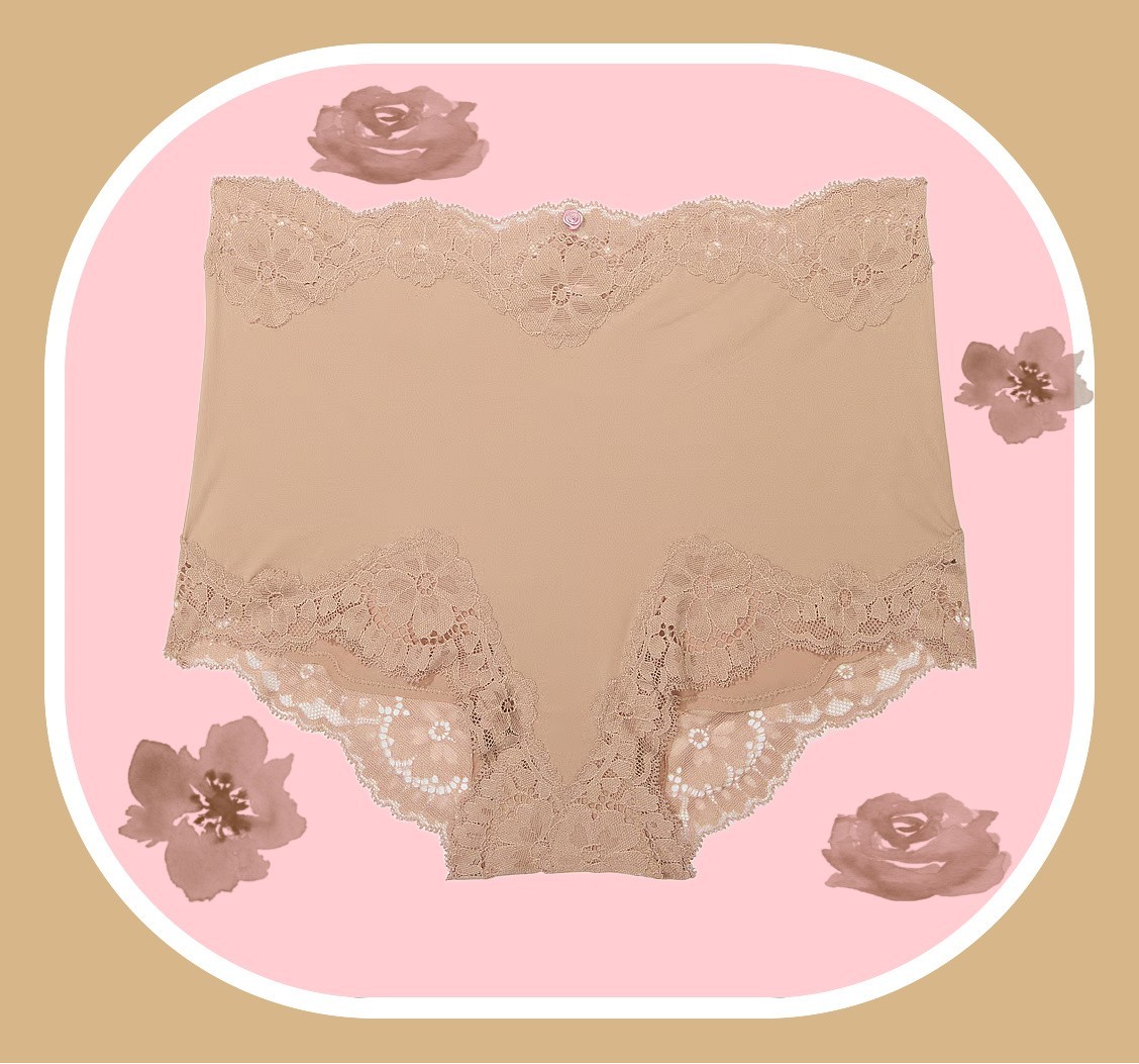 L Khaki Floral Lace Waist Leg Trim Dream Angels Victorias Secret Boyshort Panty