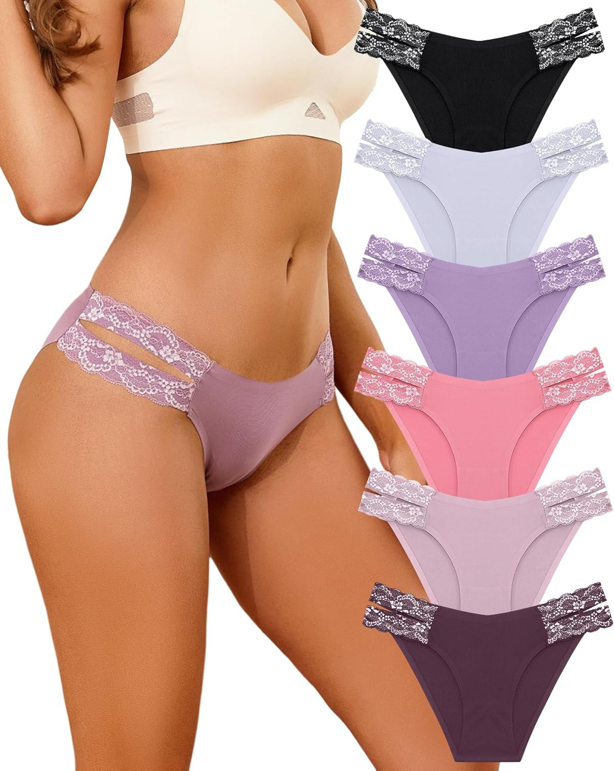 Seamless Underwear for Women Cheeky Bikini Panties High Cut V-Waist Lace Underwe
