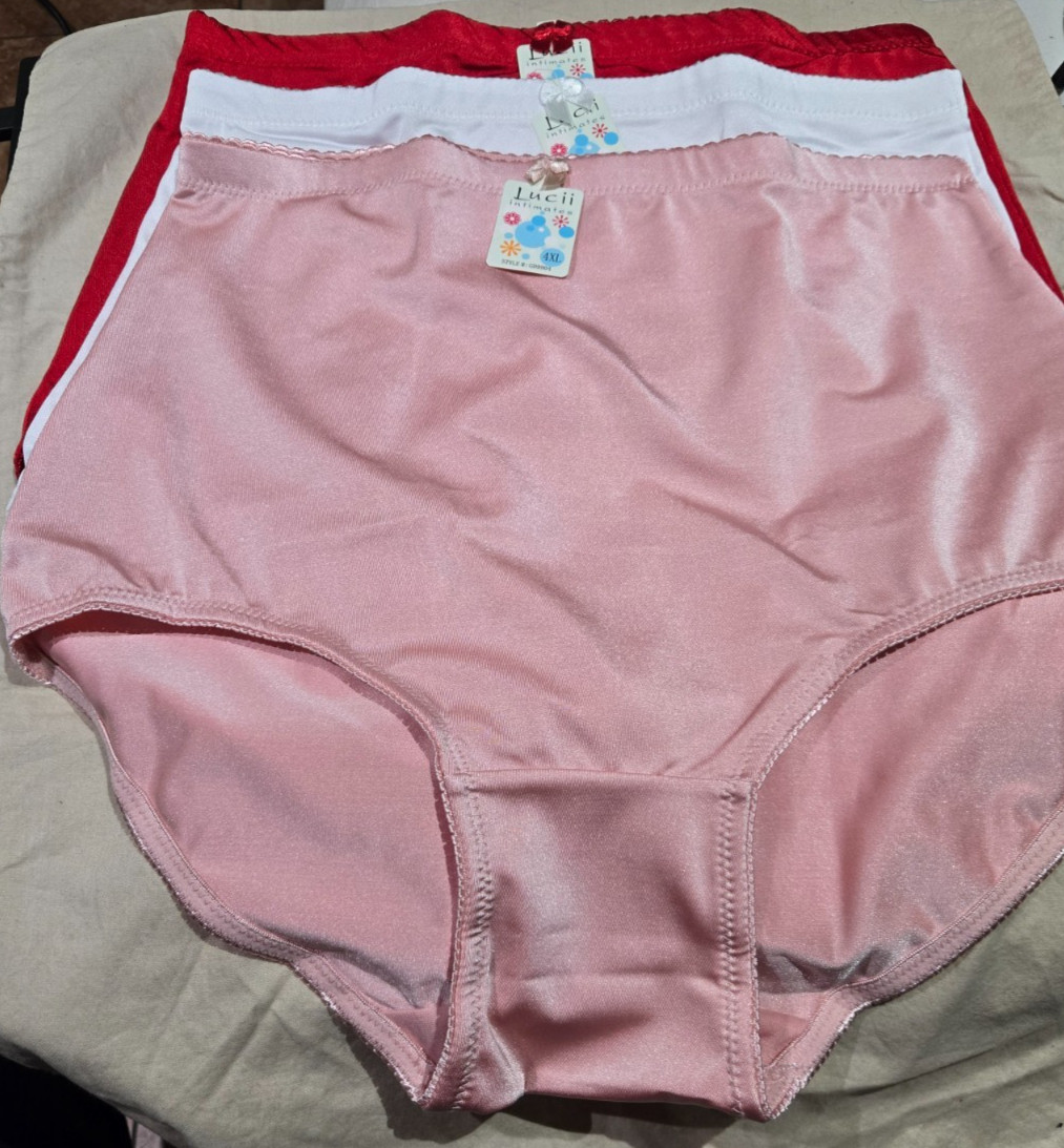 LUCII 4-WAY STRETCH UNDERWEAR 3 FULL BRIEF PANTIES SPANDEX RED, WHITE, PINK 4XL