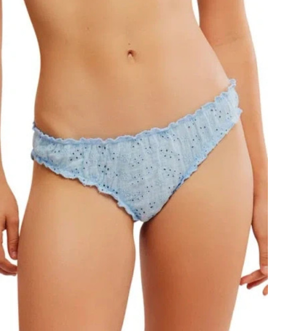 Intimately FP Home Grown Stretch Cotton Eyelet Panties Misty Blue Size M 11029